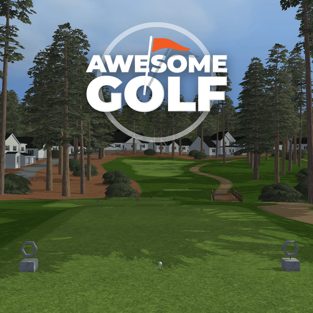 Image of Awesome Golf Logo on a background showing Longleaf Golf Club in Awesome Golf Simulator